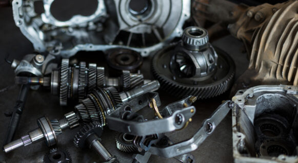 Spare parts of car at a repair shop